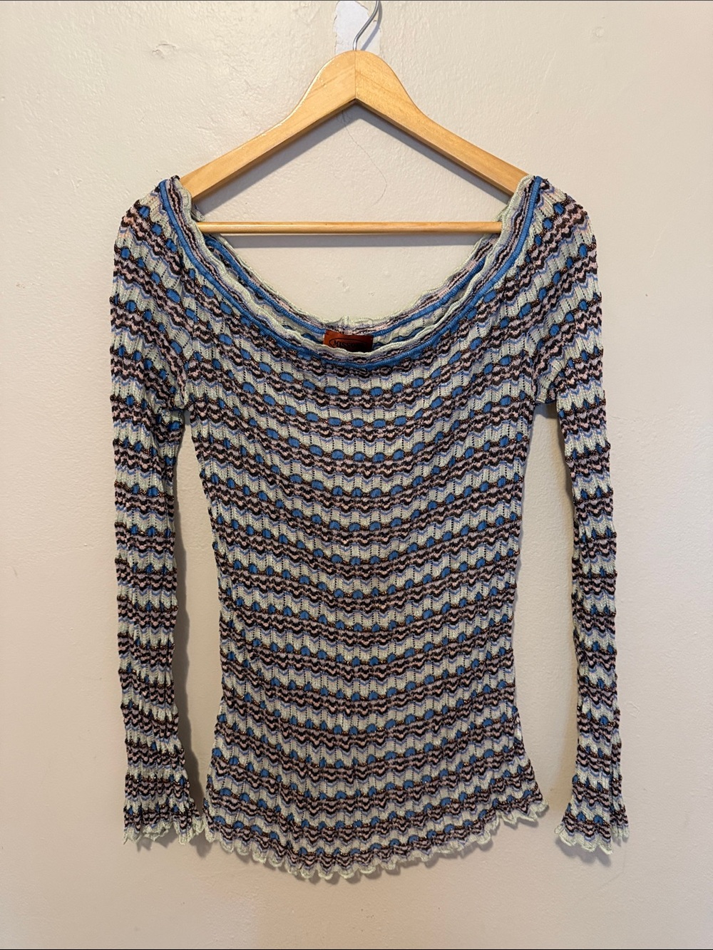 Missoni Multicolor Zigzag Knit Top — Blue, White, Brown